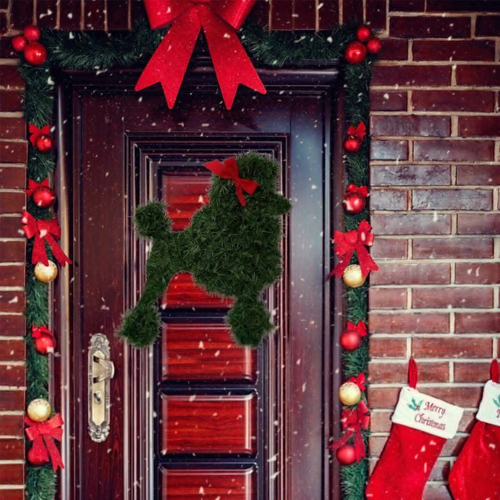 Dog Shaped Christmas Wreath-Dog with Red Bow
