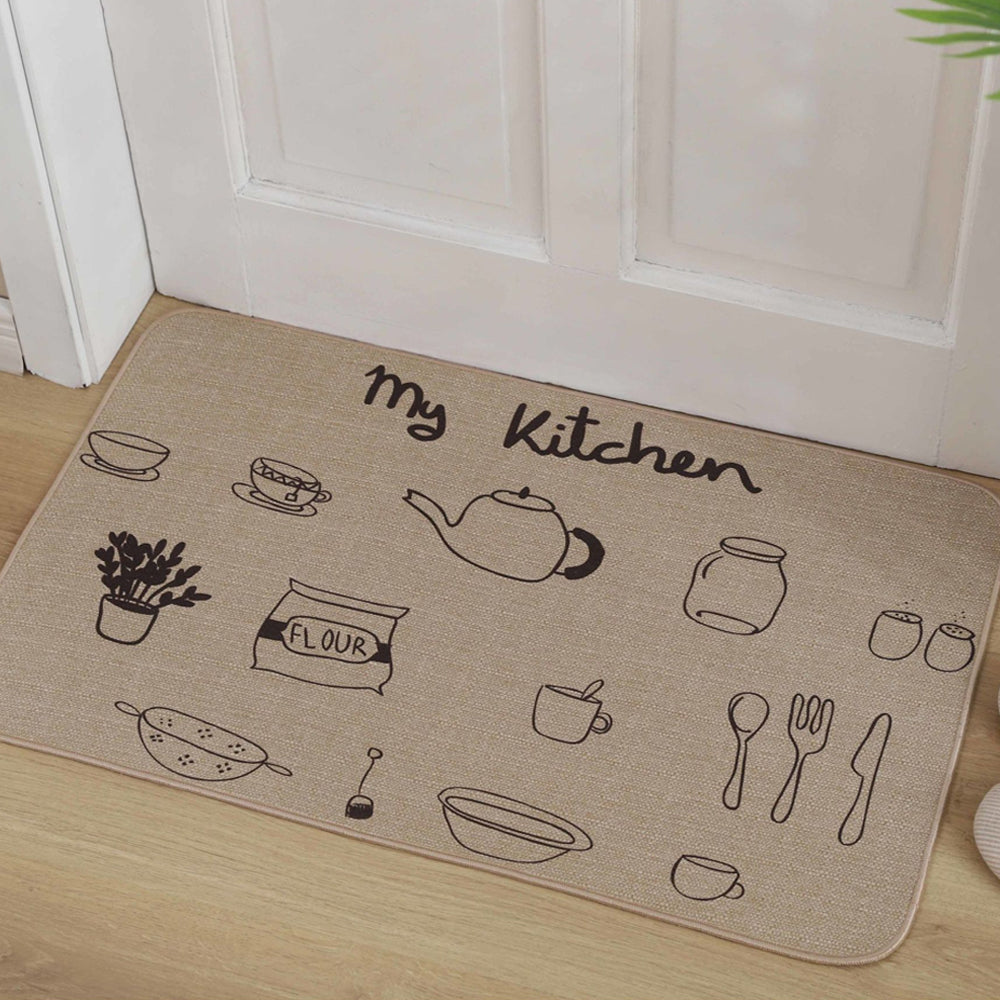 40x60cm Linen Entrance Door Mat Kitchen Non-Slip Rubber Mat-Cooking Tools