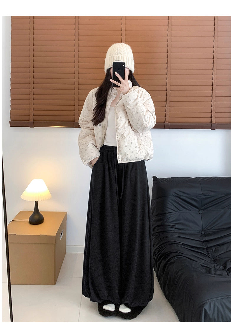 Womens Winter Warm Sherpa Fleece Lined Lantern Trousers with Pockets Flowy Pants Drawstring Loose Bloomer Pants