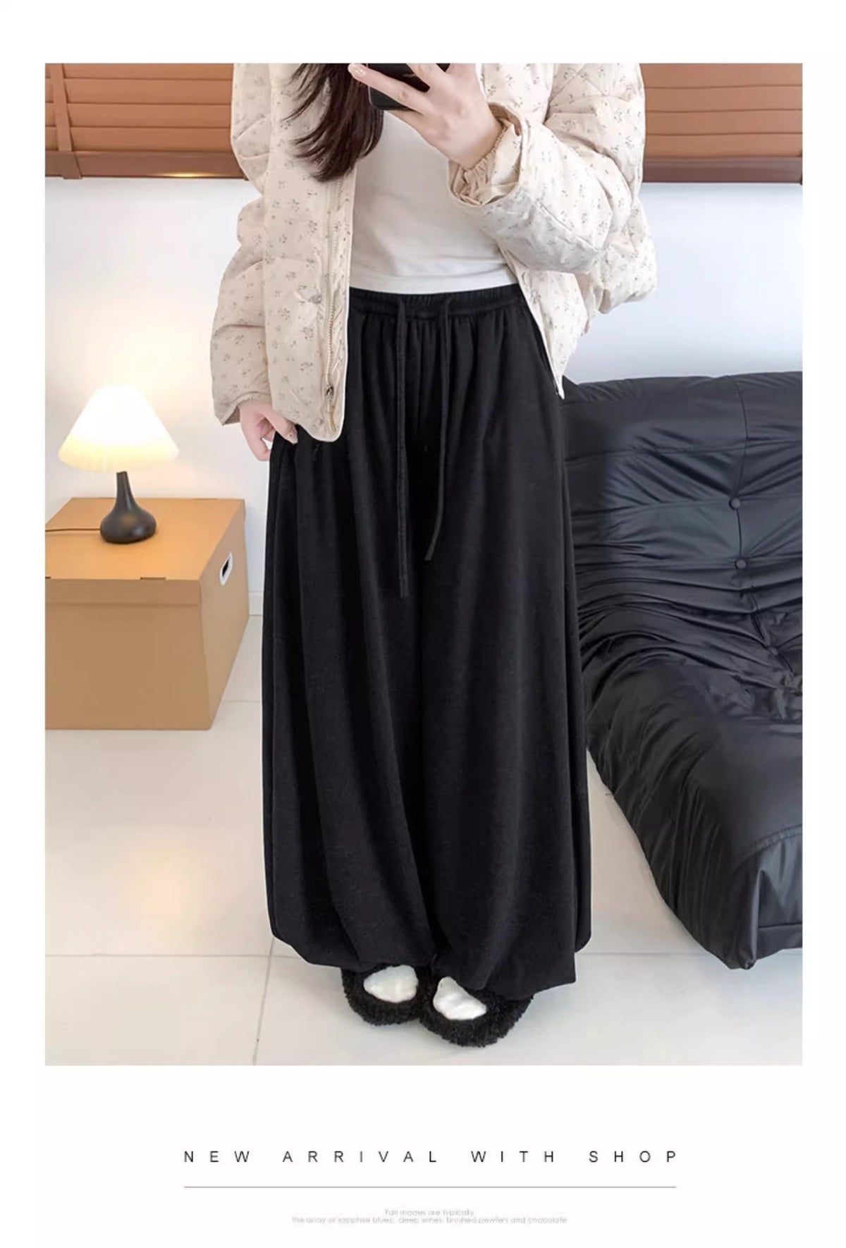 Womens Winter Warm Sherpa Fleece Lined Lantern Trousers with Pockets Flowy Pants Drawstring Loose Bloomer Pants