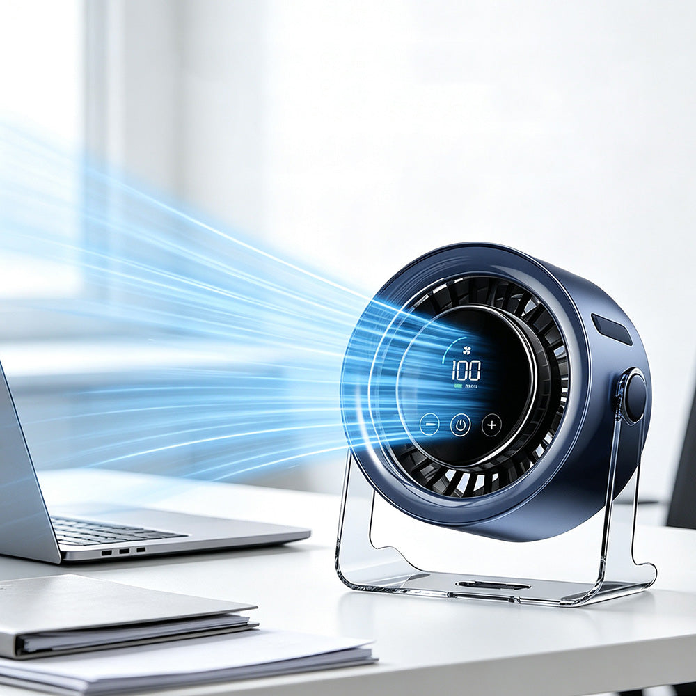 USB Rechargeable Desk Fan with 100 Speeds Display and 120 Degree Rotation