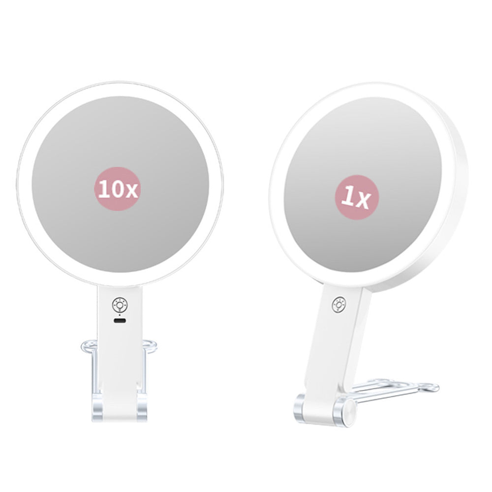 10X Magnifying Foldable Double-sided Makeup Mirror with Light and Adjustable Brightness