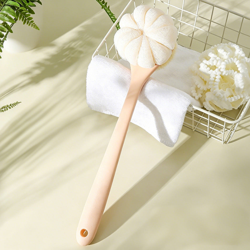 2 in 1 Double Sided Shower Brush with Loofah and Long Handle