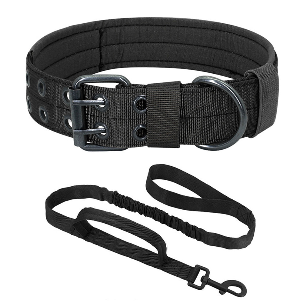 Adjustable Padded Nylon Dog Collar and Leash Set for Large Dogs-Black