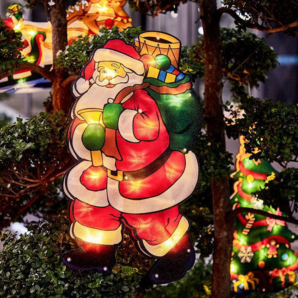 2Pcs Christmas Decor LED Curtain Light Xmas Window Silhouette Light Decoration