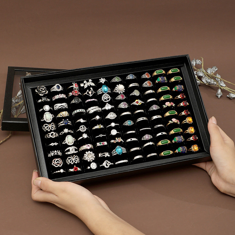 100 Slots Jewelry Ring Display Organizer Case Tray Holder Earring Storage Box