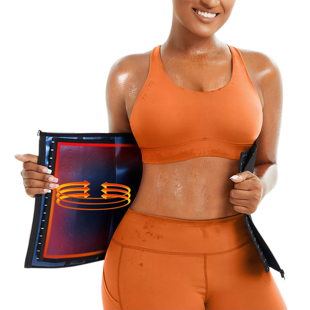 Womens Workout Waist Trainer 3-Row Hook and Zip Slimming Belt for Yoga Fitness-Blue