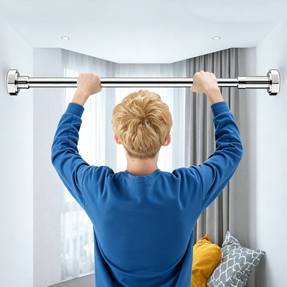 Adjustable Tension Rod Extendable Curtain Shower Closet Pole No Drill Telescopic-Silver