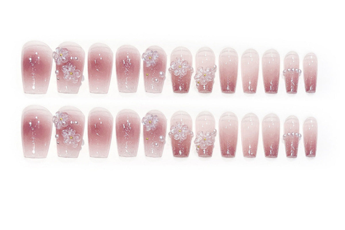 22-Piece Reusable Press-On Nail Set with Floral Design for Easy Manicure