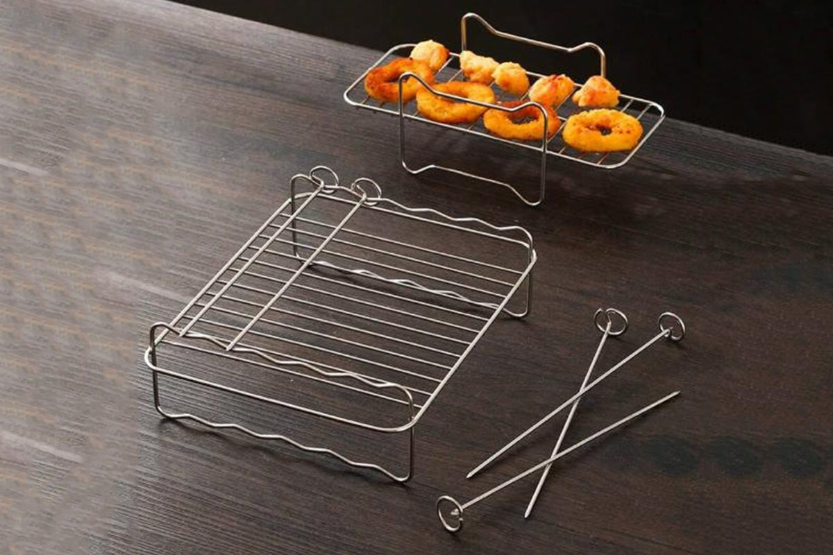 2PCS Square Air Fryer Rack Stackable Multi-Layer Stainless Steel Air Fryer Stand