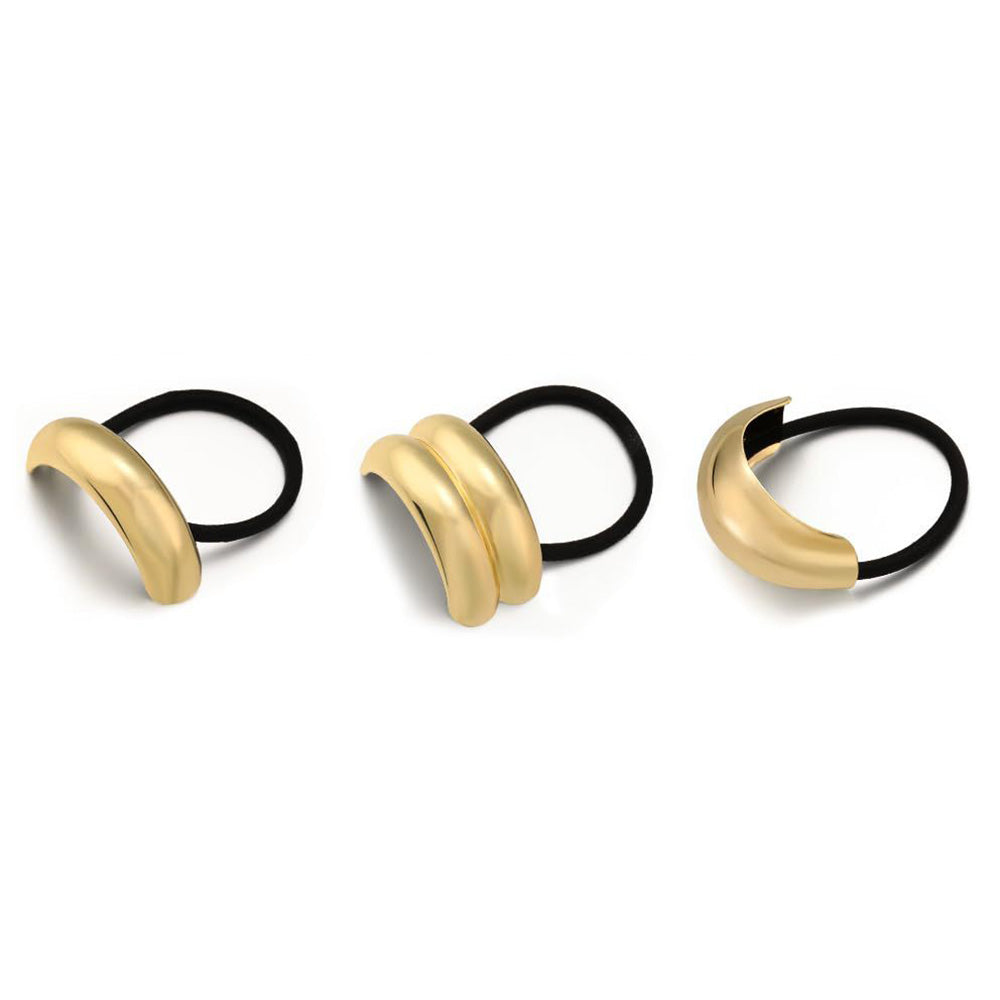 3Pcs Metal Gold Hair Ties with Geometric Design Stretchy Ponytail Cuff Holders