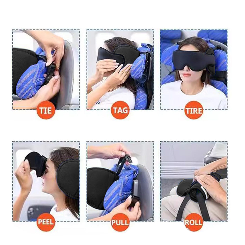 Airplane Travel Pillow with Headrest Fixing Head Strap and Eye Mask