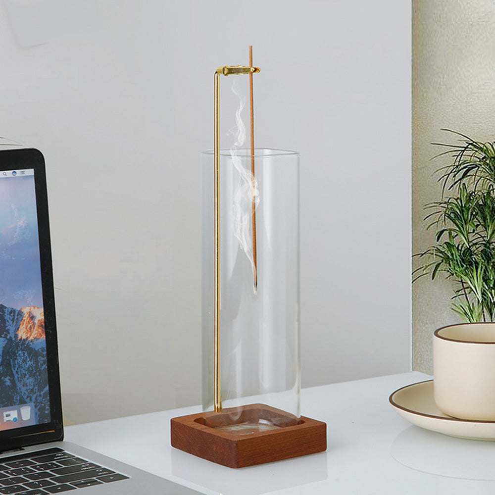 Wooden Incense Holder For Sticks With Glass Ash Catcher Anti-ash Incense Burner