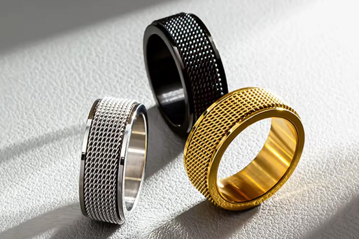 Titanium Steel Spinner Ring Set Silver Black Gold Relaxing Rotating Rings