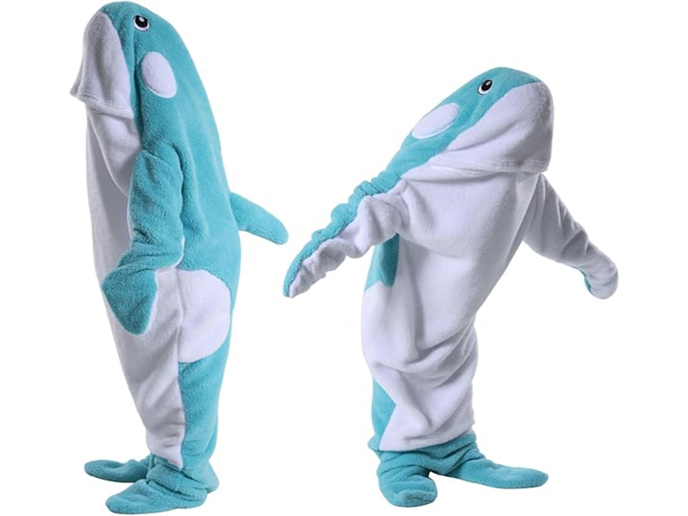 Flannel Cartoon Whale Wearable Hoodie Sleeping Blanket