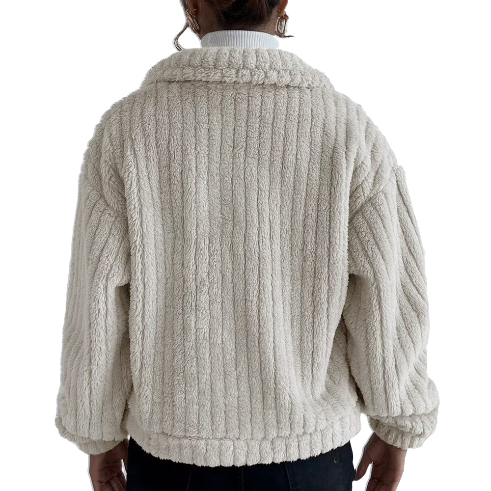 Women Winter Long Sleeve Fleece Jacket Cropped Coats Outerwear
