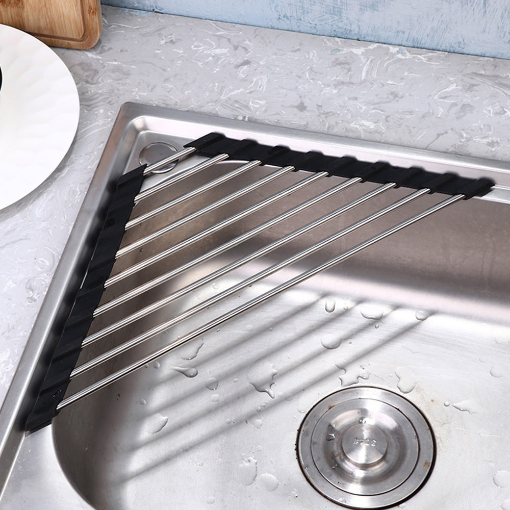 Triangle Roll-Up Dish Drying Rack For Sink Corner Sink Kitchen Drainer And Organizer