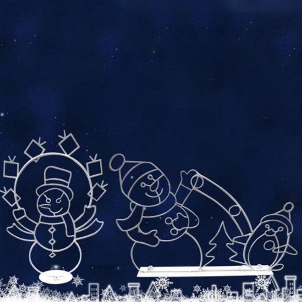 Stainless Steel Lighted Christmas Snowman Decoration With LED Light Strings Christmas Decorative Signage Light-Snowman And Penguin