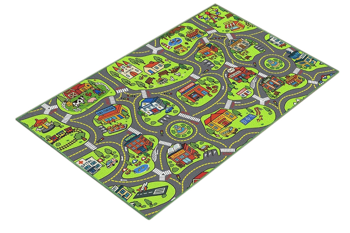 Car Track Play Mat Educational City Road Rug Non Slip Floor Playmat