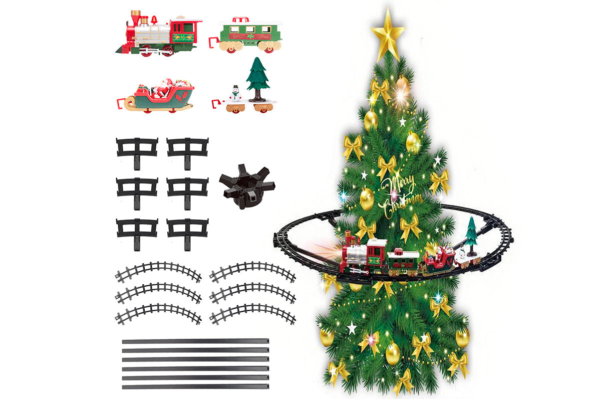 Hanging Christmas Train Set Toy with Lights Music and Track for Little Ones
