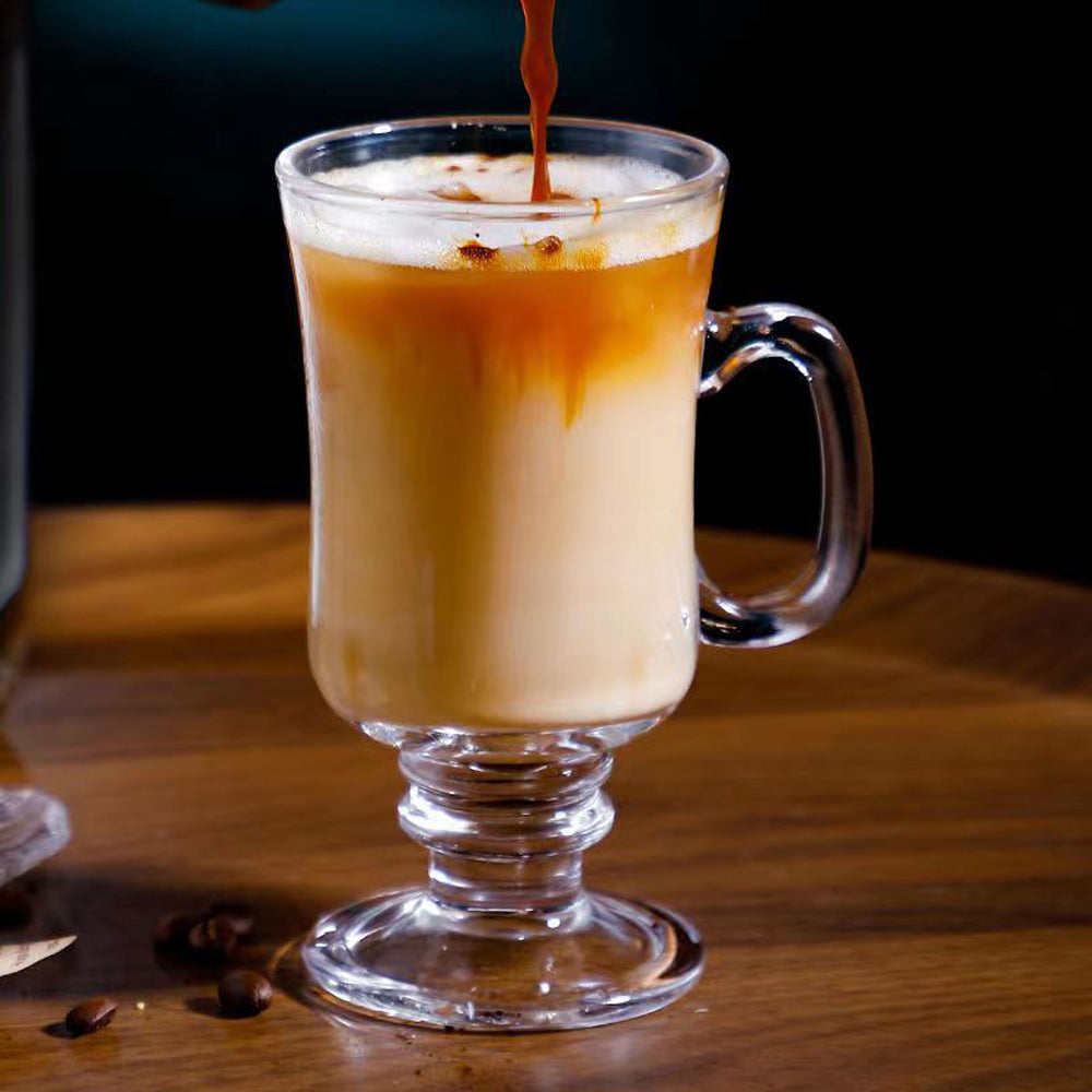 6Pcs 250ml Irish Coffee Mug Glass Cup Footed with Handle Coffee Tea Drink