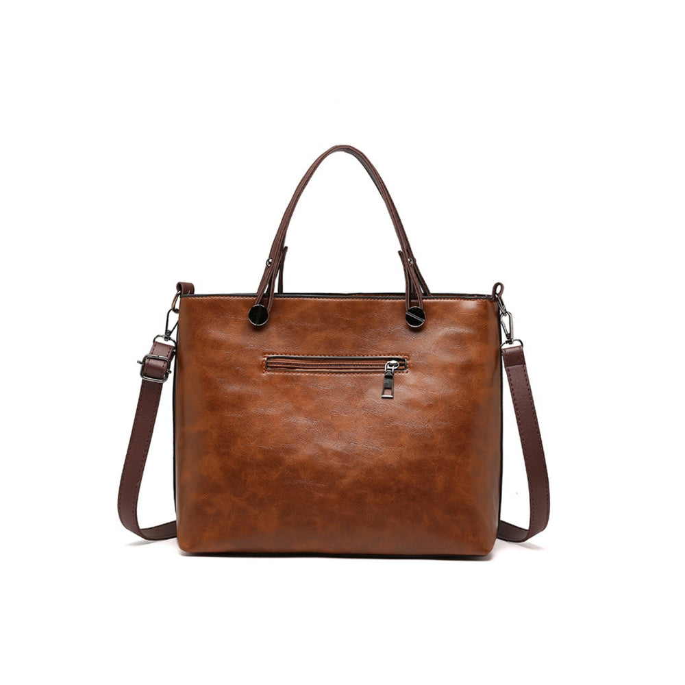 Vintage PU Leather Shoulder Tote Bag with Large Capacity for Women