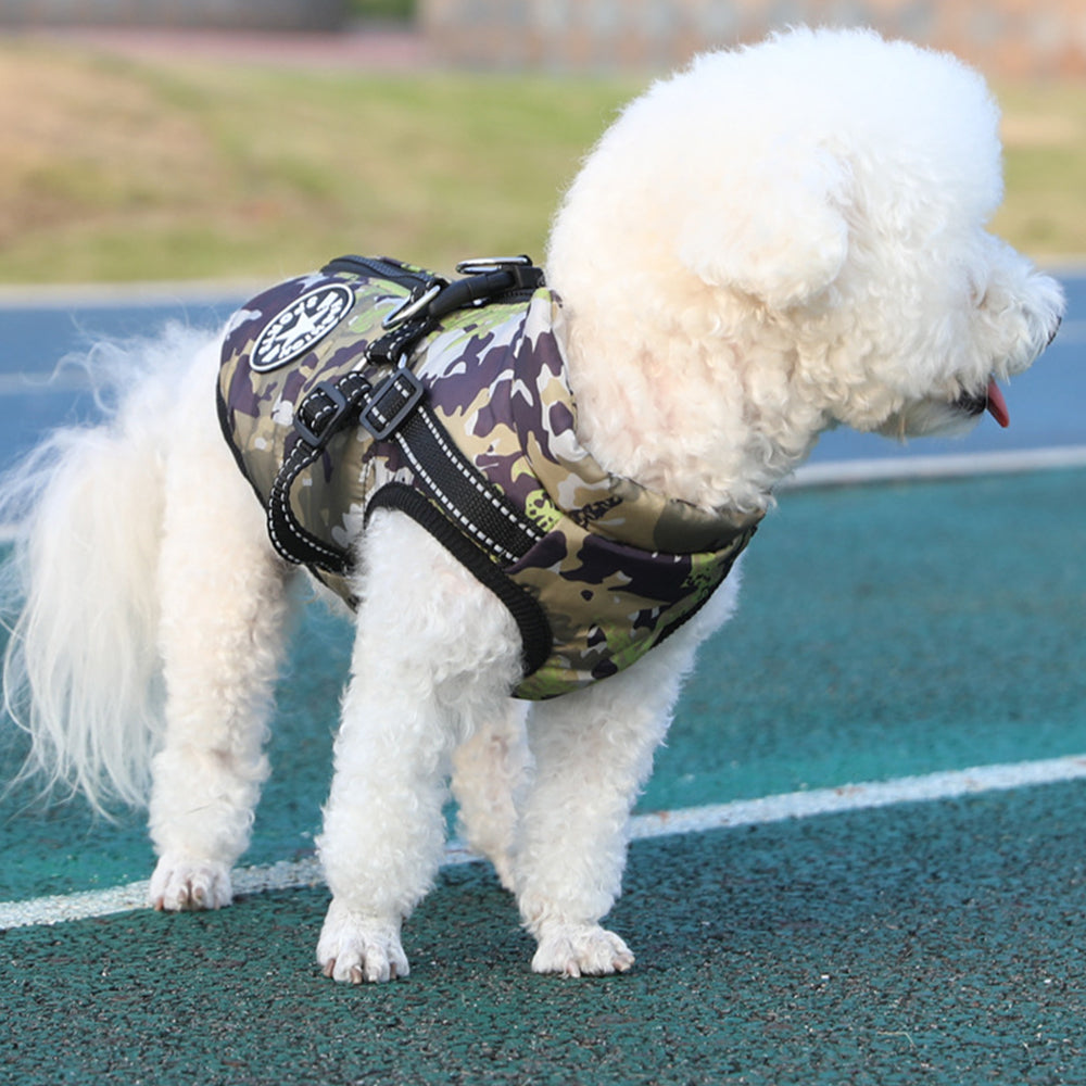 Waterproof Warm Winter Dog Harness Coat with Reflective Stripes-Camouflage
