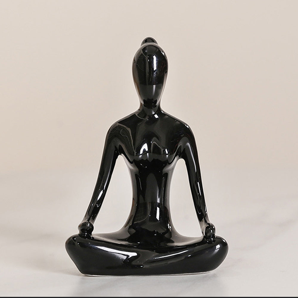 Black Ceramic Yoga Pose Statue Sculpture-Meditation