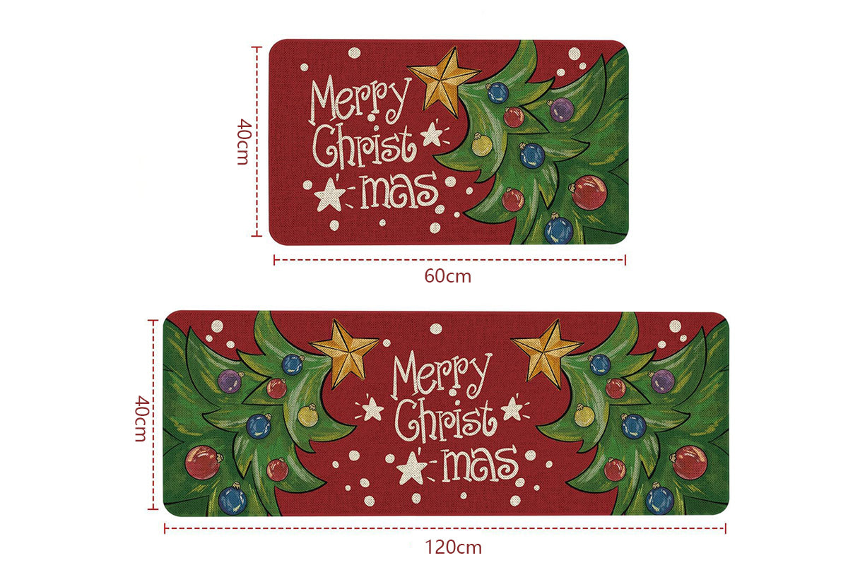2PCS Christmas Floor Mats Set Non Slip Kitchen Rug for Bathroom Living Room Doorway