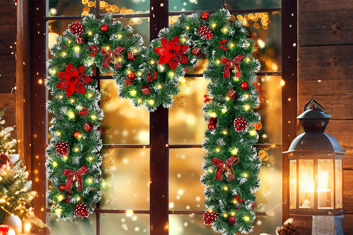 2.7M Christmas Garland Artificial Rattan Decoration With 50 LED Lights For Home Outdoor