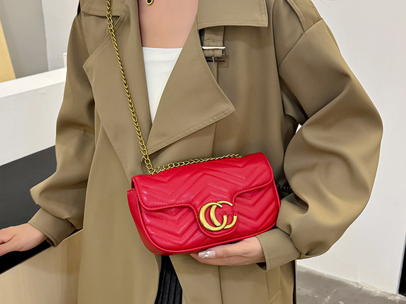 Quilted Gucci Inspired Gold Chain Shoulder Bag for Women