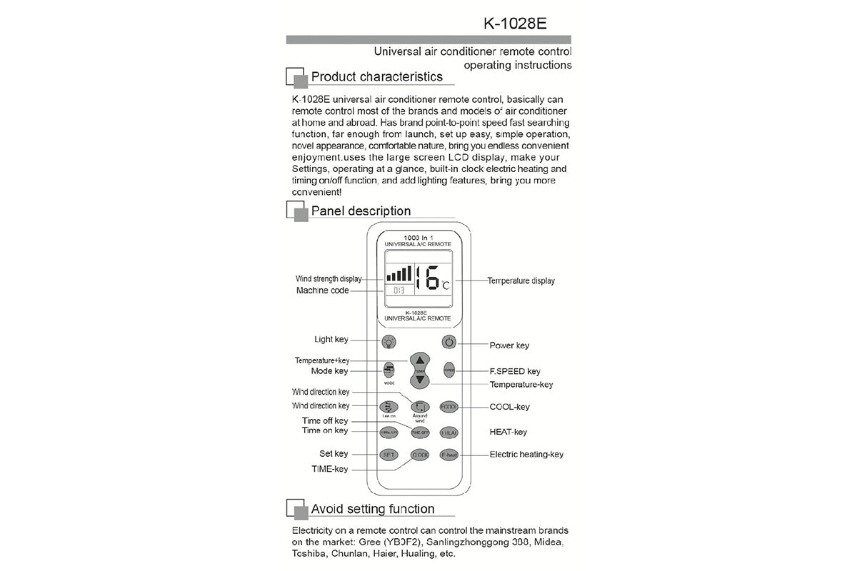 Universal A/C Air Conditioning Remote Control Air Con RC for All Major Brands