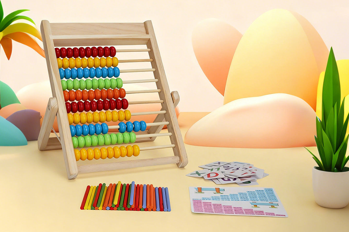 Wooden Abacus for Math with Counting Sticks Number Alphabet Cards Educational Toy