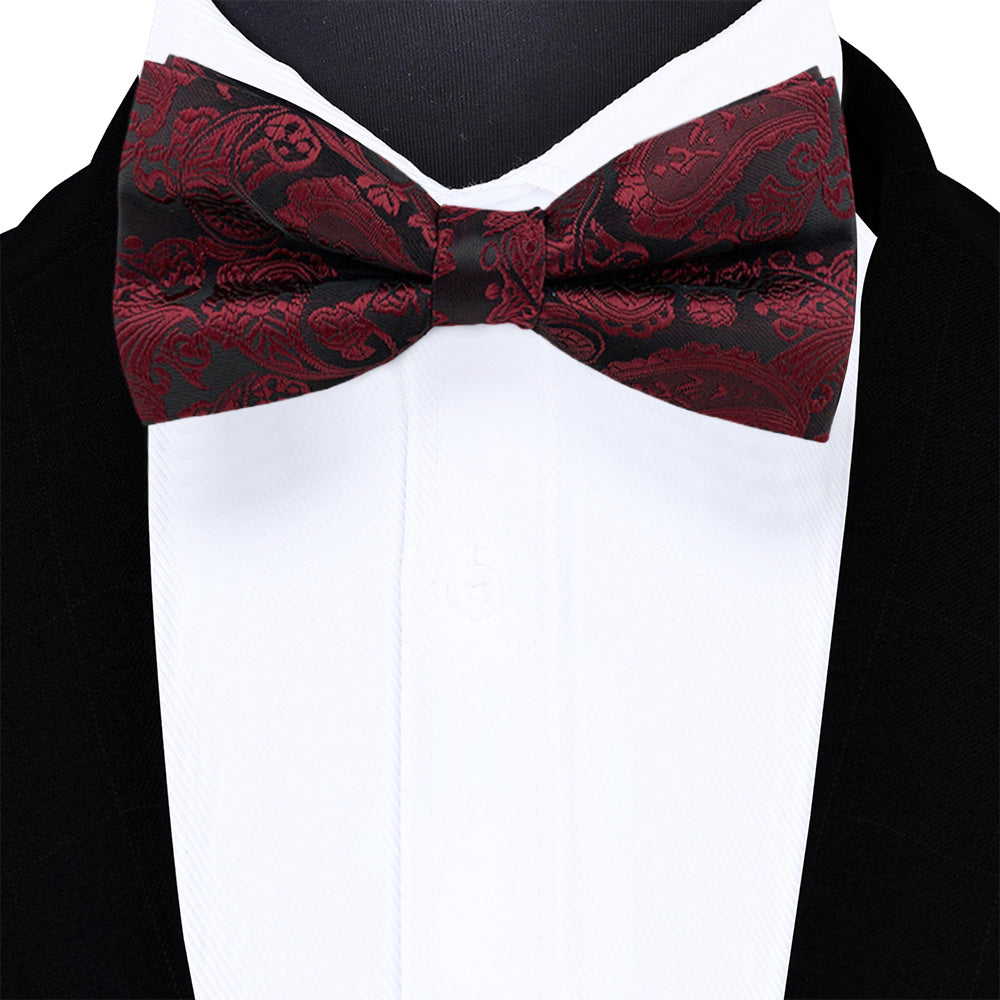 4 Piece Mens Jacquard Pre Tied Bow Tie Pocket Square and Cufflink Set
