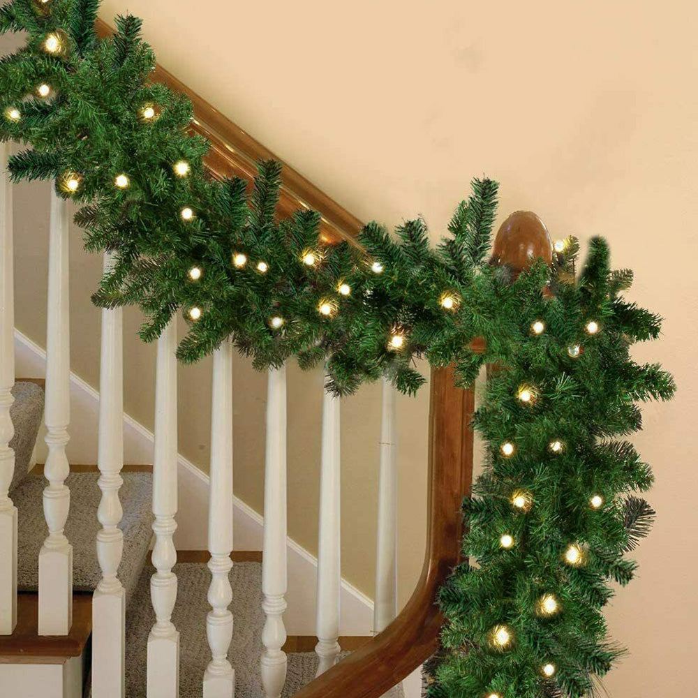Christmas Pine Garland String Light LED Lighted Garland Artificial Pine Rattan Stairs Fireplace Decor Xmas Decoration