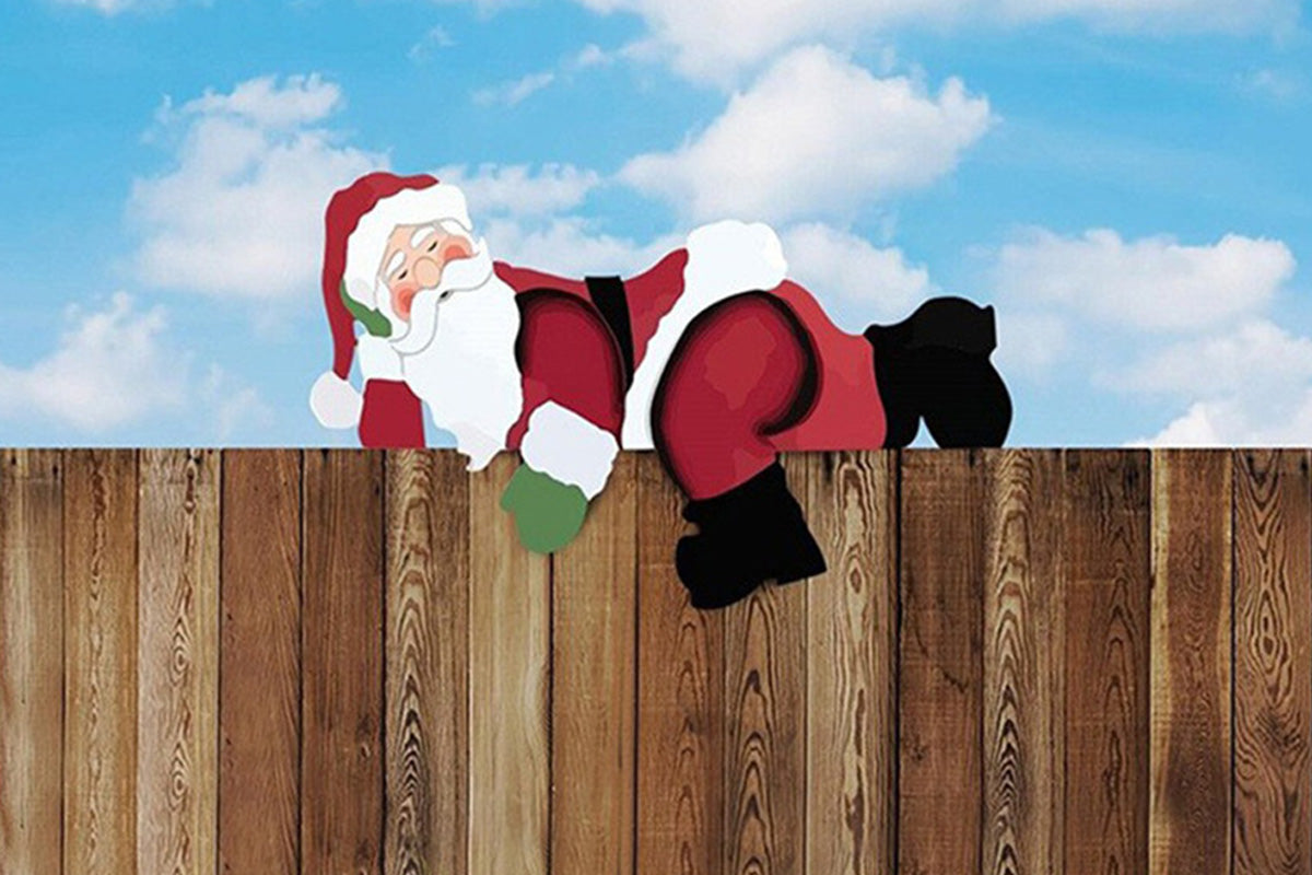 Christmas Fence Decoration Santa Claus Peeking Yard Garden Outdoor Sign