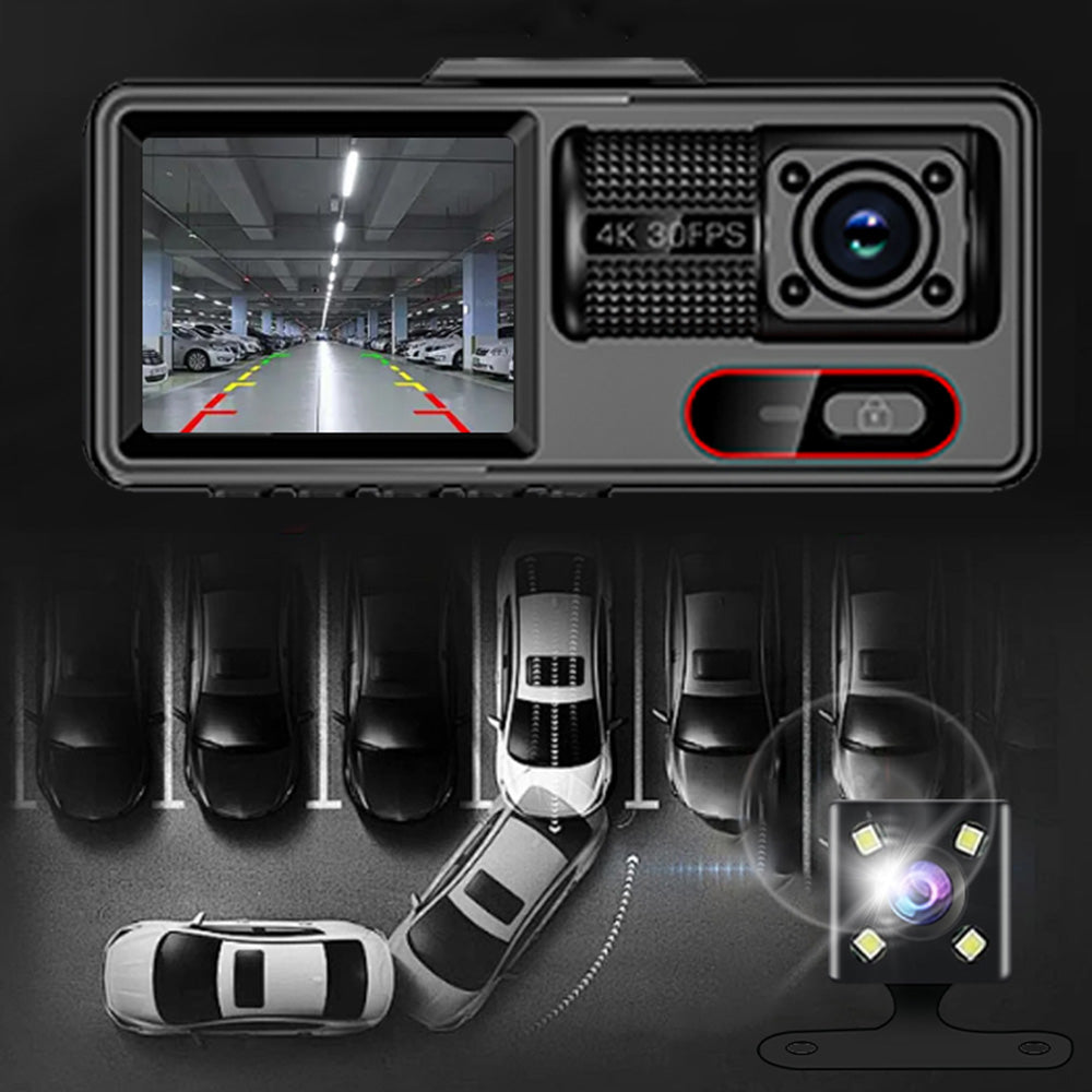 3 Channel Dash Cam Front And Rear With 32GB Card Built In WiFi Reversing Camera