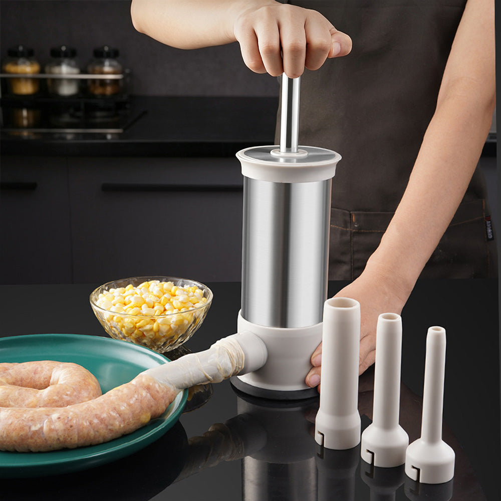 Stainless Steel Sausage Stuffer with 4 Tubes Manual Meat Stuffer for Home