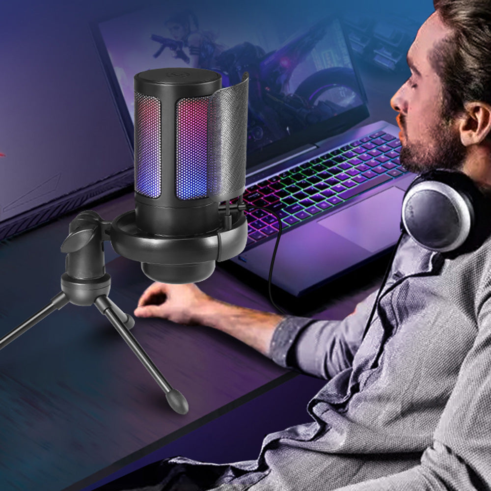 USB Gaming Microphone With RGB Indicator And Tripod Stand Condenser Microphone