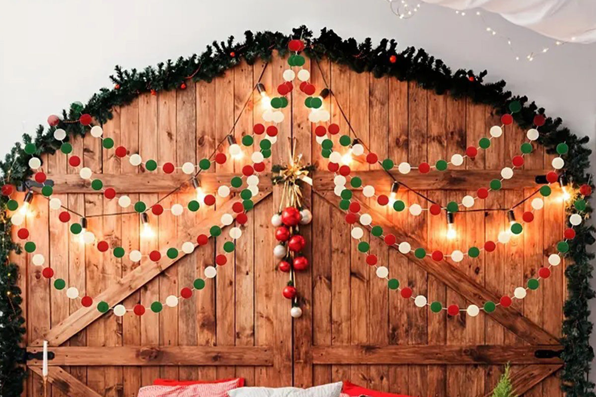 2PCS Christmas Pom Pom Garland Hanging Ball For Christmas Tree Party Decor