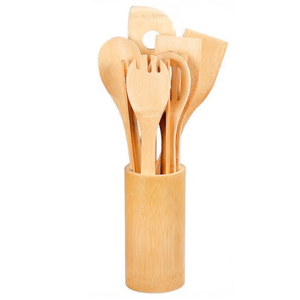 8pcs Bamboo Cooking Utensils Set Wooden Spoons and Spatulas for Kitchen