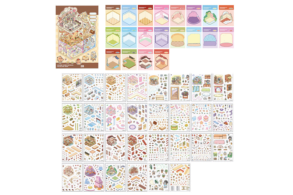20 Sets DIY House Sticker Kit 3D Miniature Scene Stickers Cute Cartoon Scenes