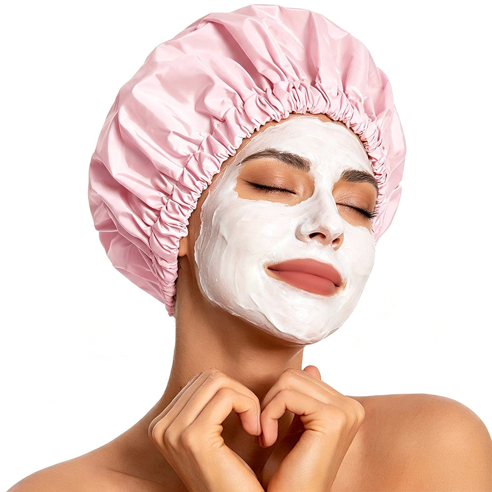 Reusable Water-Resistant Double-Layer Polyester and Satin Shower Cap for Women