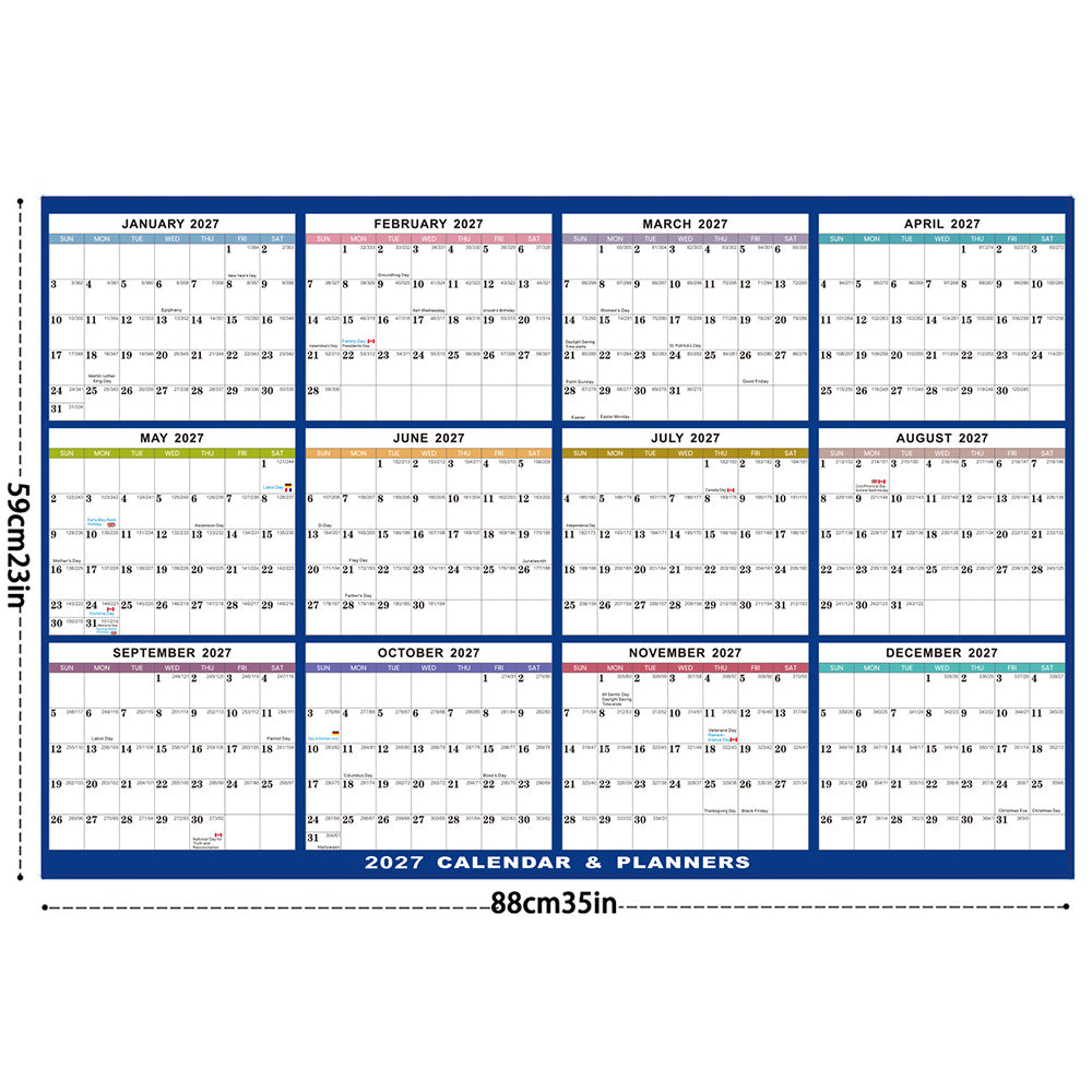 2027 Double Sided Dry Erase Wall Planner Calendar 88 x 59cm