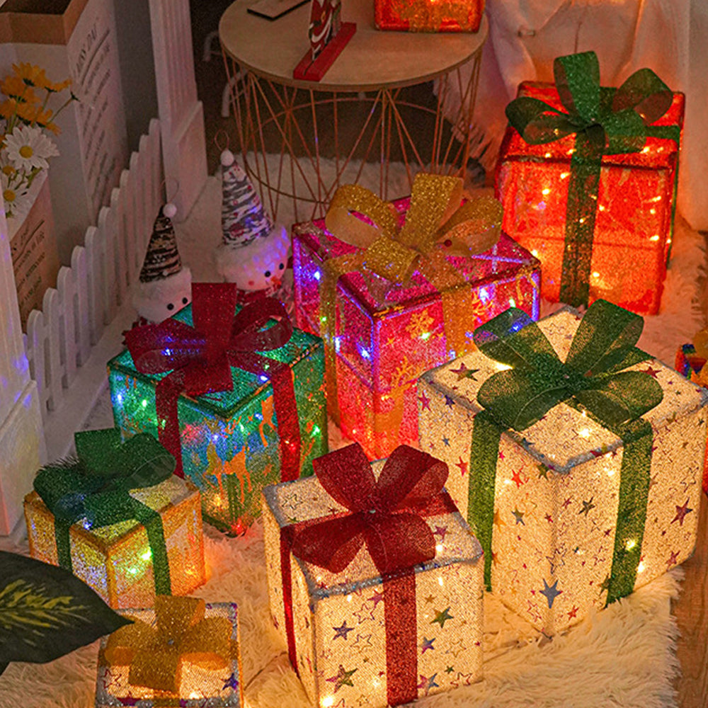 3Pcs Christmas Lighted Gift Boxes LED Lights Decor