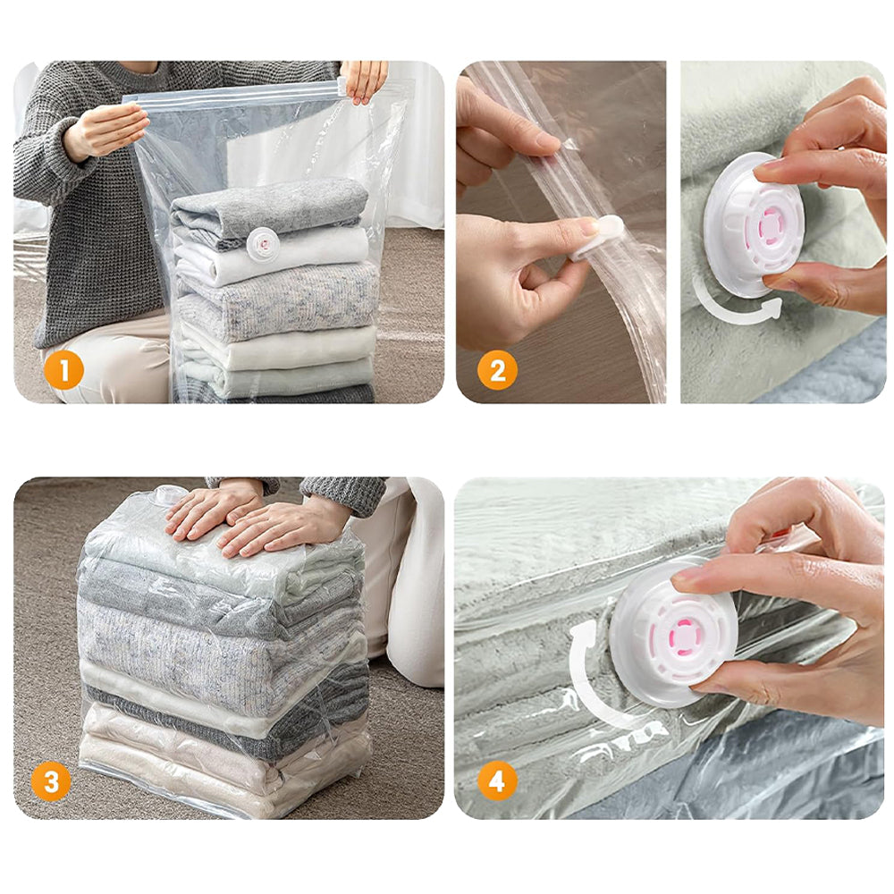 8 Pack 3D Vacuum Compression Storage Bags for Clothes Quilts Travel Space-Saving