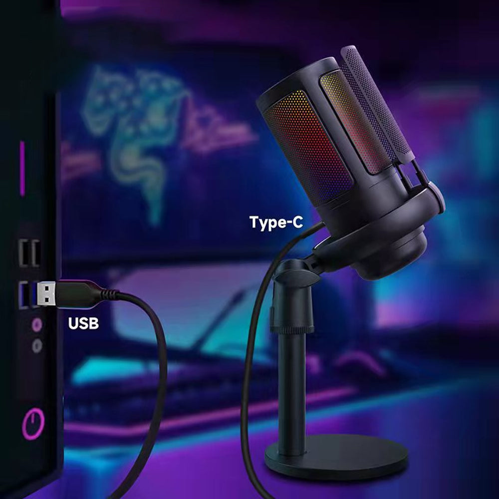 USB Gaming Condenser Microphone with RGB Light for Recording Streaming
