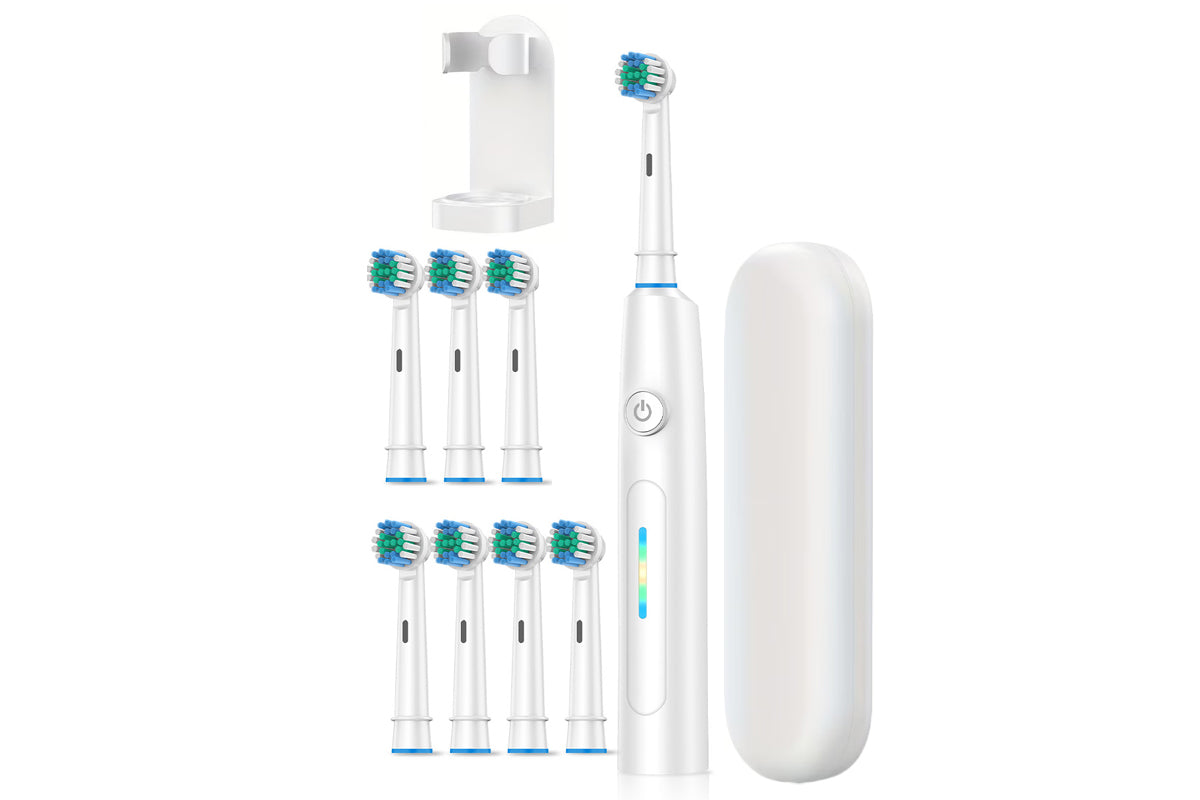 5 Modes Rotating Electric Toothbrush with 8 Heads Travel Case and Stand