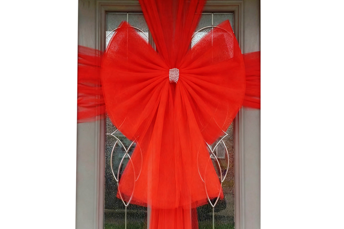 Organza Red Bows Christmas Wall Decorations for Door Fireplace Stairs Xmas Tree