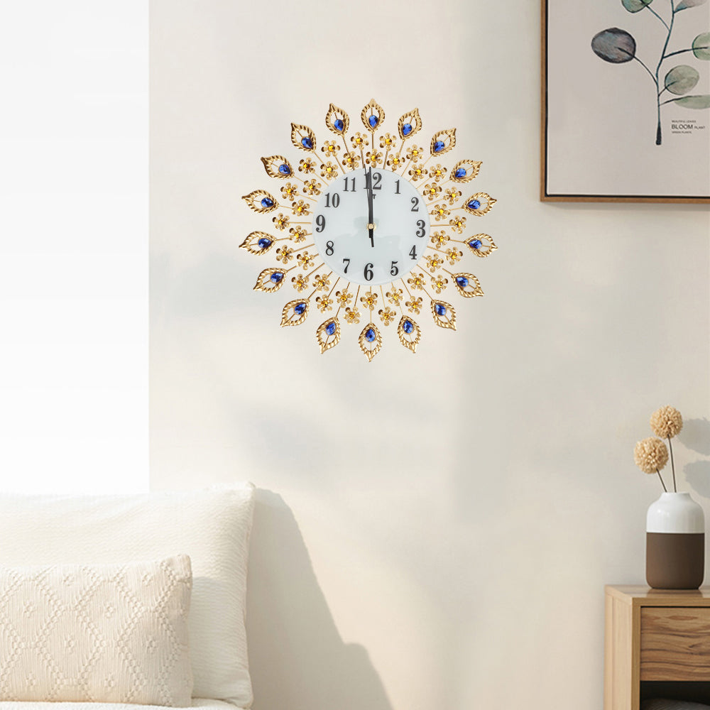 Luxury Wall Clock Metal Rhinestone-Studded Modern Silent Clock